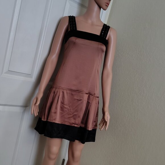 Rachael G. Brown and Black Satin Dress, Size S - Picture 4 of 15